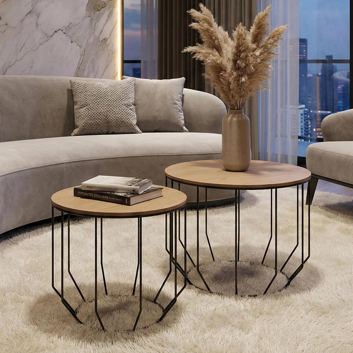 MIZA za kavč okrogla Rjava, Črna - črna/rjava, les (50/50/40cm) - MCW