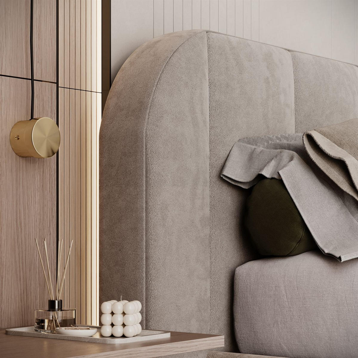 BETT AMARA 180x200 gepolstert mit Stauraum und Lattenrost, Royal Velvet 180 - Taupe, Textil (180/200cm) - Lookway