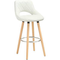 BARHOCKER aus Kunstleder, Holzgestell, Weiß - Buchefarben/Weiß, Holz/Textil (43/91/43cm) - Woltu
