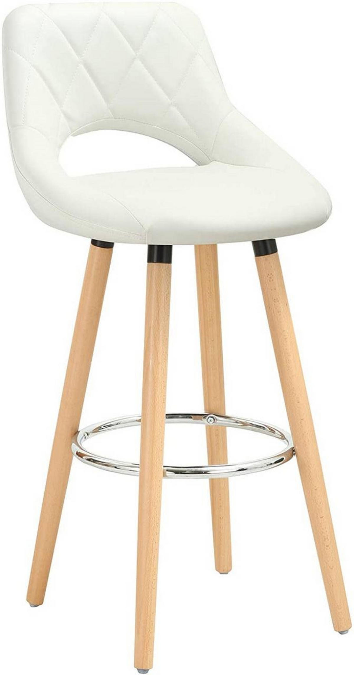 BARHOCKER aus Kunstleder, Holzgestell, Weiß - Buchefarben/Weiß, Holz/Textil (43/91/43cm) - Woltu