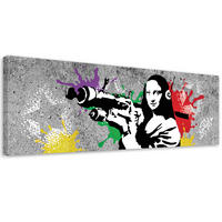 LEINWANDBILD Banksy Mona Lisa und die Bazooka 90x30cm - Grau, Textil (90/30cm) - Feeby