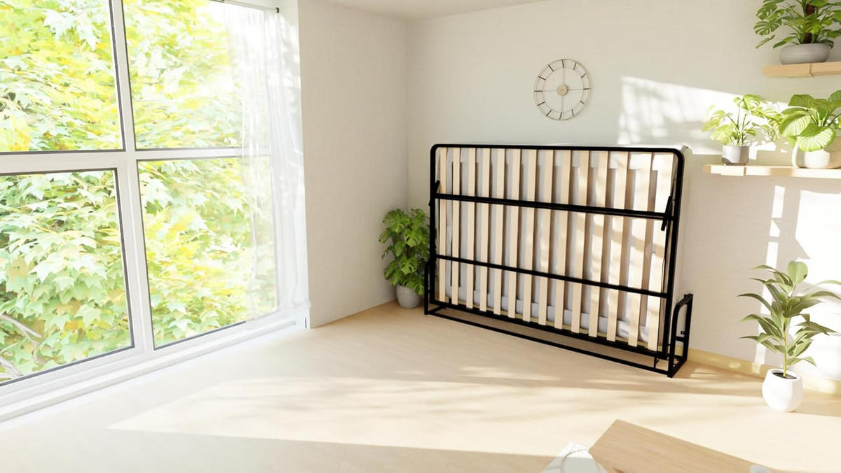 WANDBETT Murphy Classik 190x135 Horizontal, mit Gasdruckfeder-Mechanismus - Schwarz, Metall (190/135cm) - WallBedKing