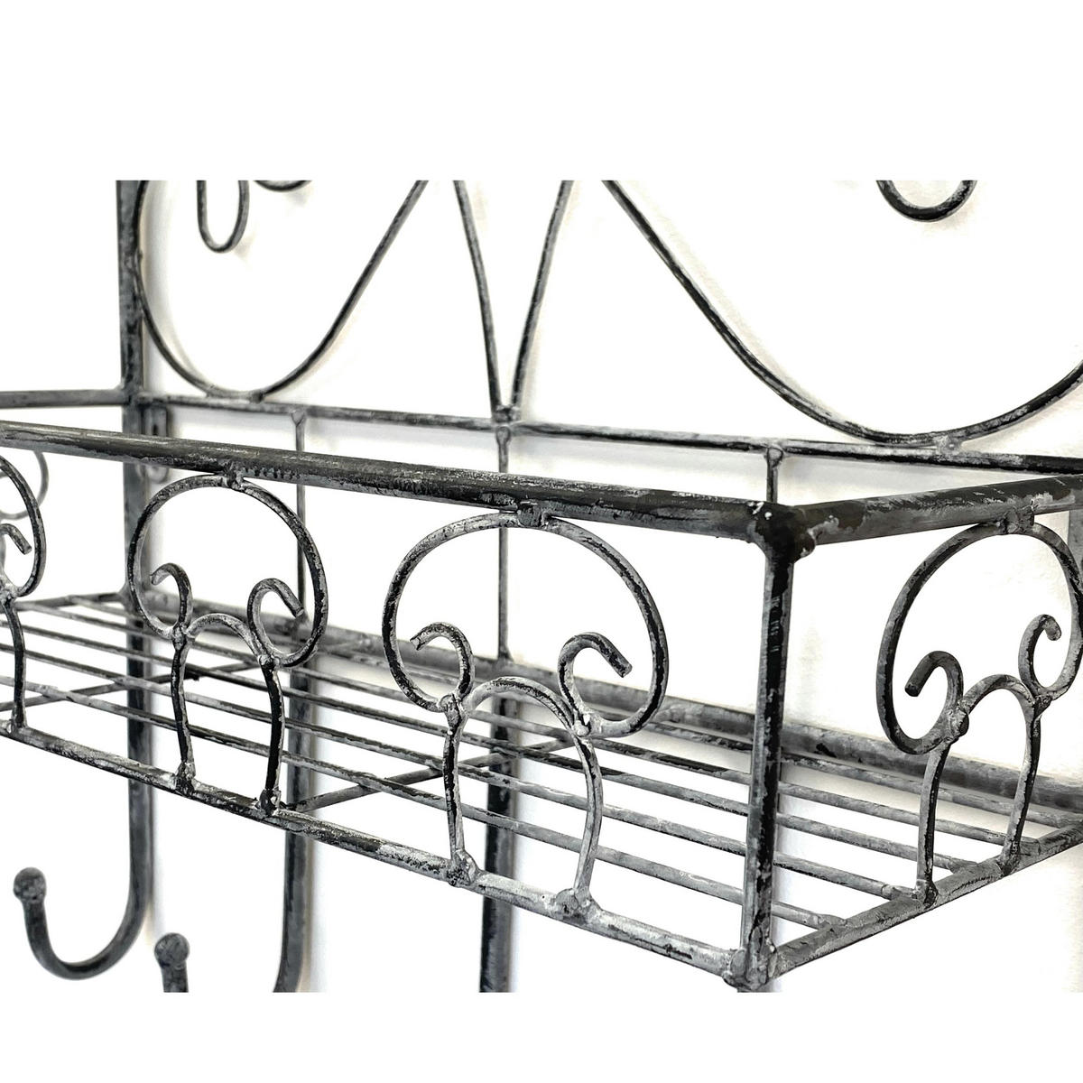 WANDREGAL mit 5 Haken Metall Grau 41 cm 96010 - Grau, Metall (41/41/15cm) - DanDiBo