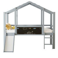 KINDERBETT 90/200 cm in Grau – Hochbett in Hausform mit Rutsche und Leiter - Grau, Holz (90/200cm) - BEAOK