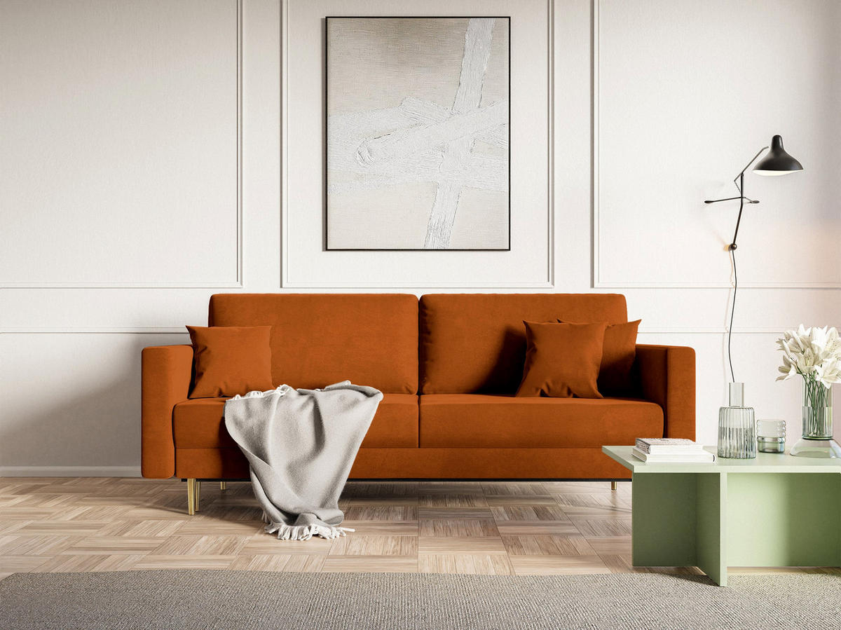 SCHLAFSOFA Valico Kupferbraun hydrophober Samt - Goldfarben/Kupferfarben, Textil/Metall (230/90/97cm) - Selsey