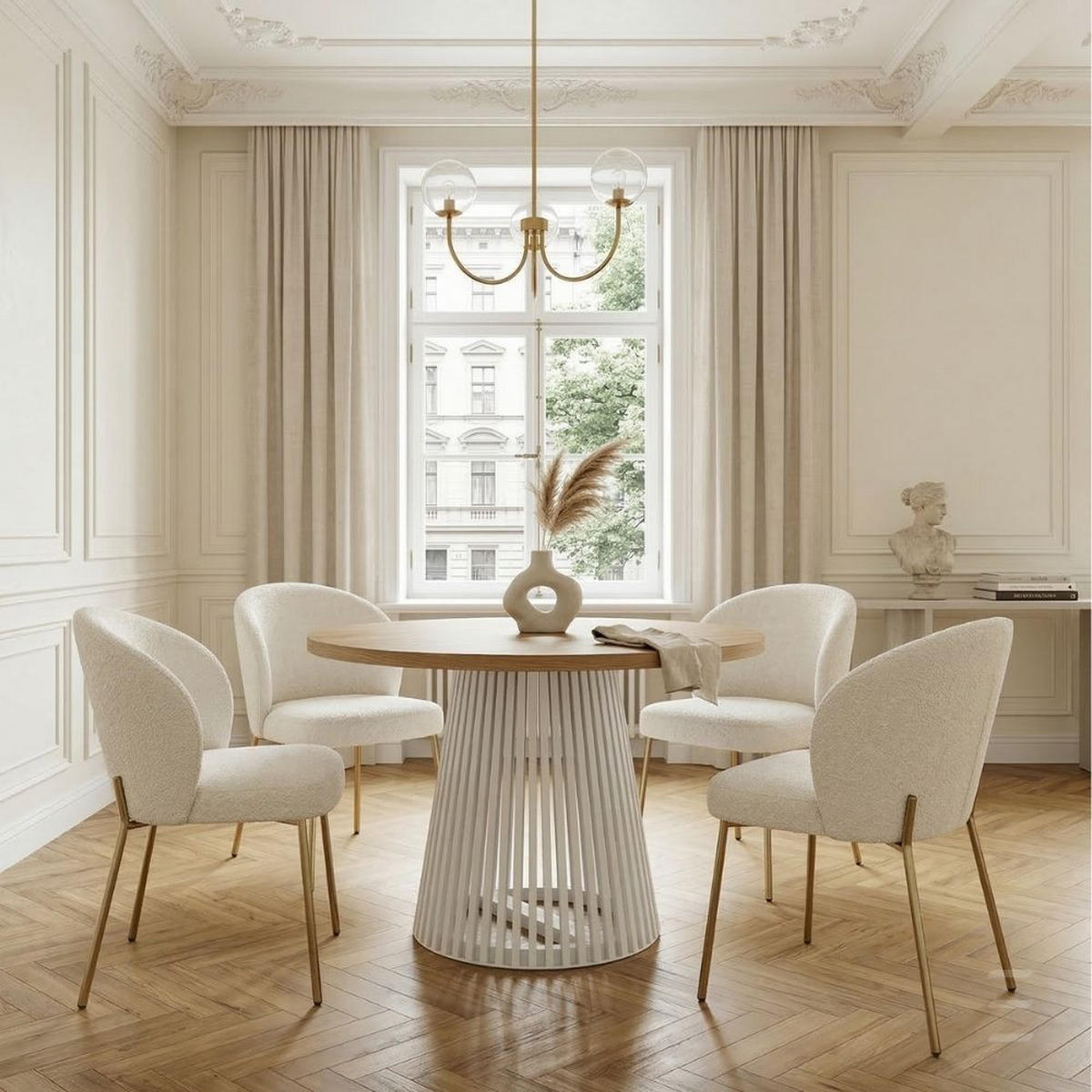 ESSTISCH runder ausziehbarer Tisch für Esszimmer DOVER 100 / 150 cm, Farbe: Eiche Wotan / Weiß - Eiche Wotan/Weiß, Holz (150/100/77cm) - Dekori_Interiors