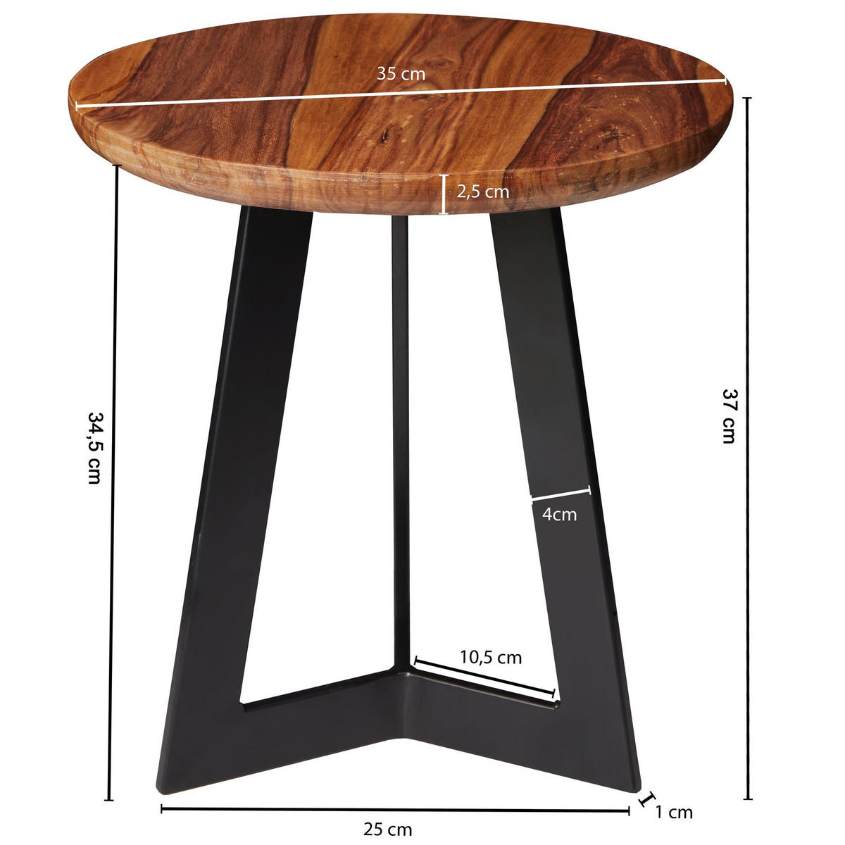 BEISTELLTISCH – Massivholz Metall 35x37x35 cm Industrial - Schwarz/Braun, Holz/Metall (35/35/37cm) - KADIMA DESIGN