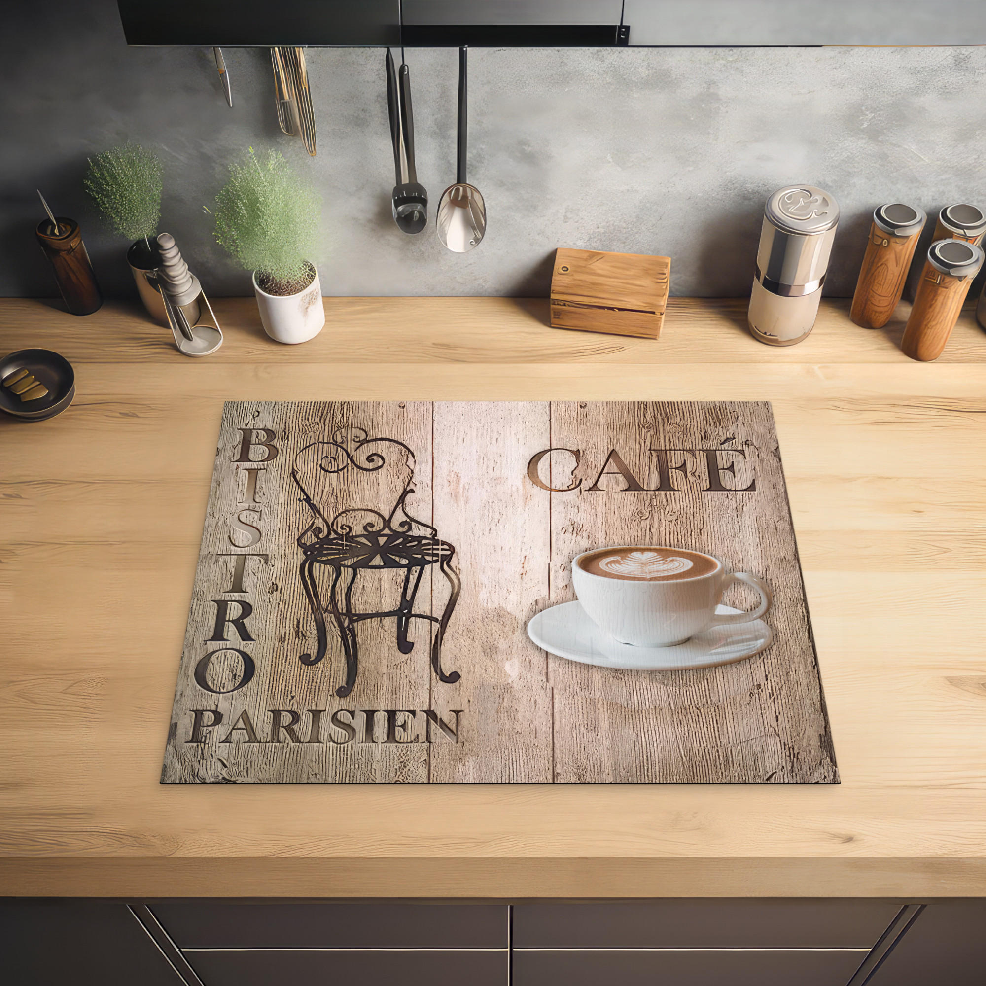 HERDABDECKPLATTE Bistro Parisien - Café - Kaffee - Jahrgang 65x52 cm - Cappuccino, Kunststoff (65/0.2/52cm) - MuchoWow