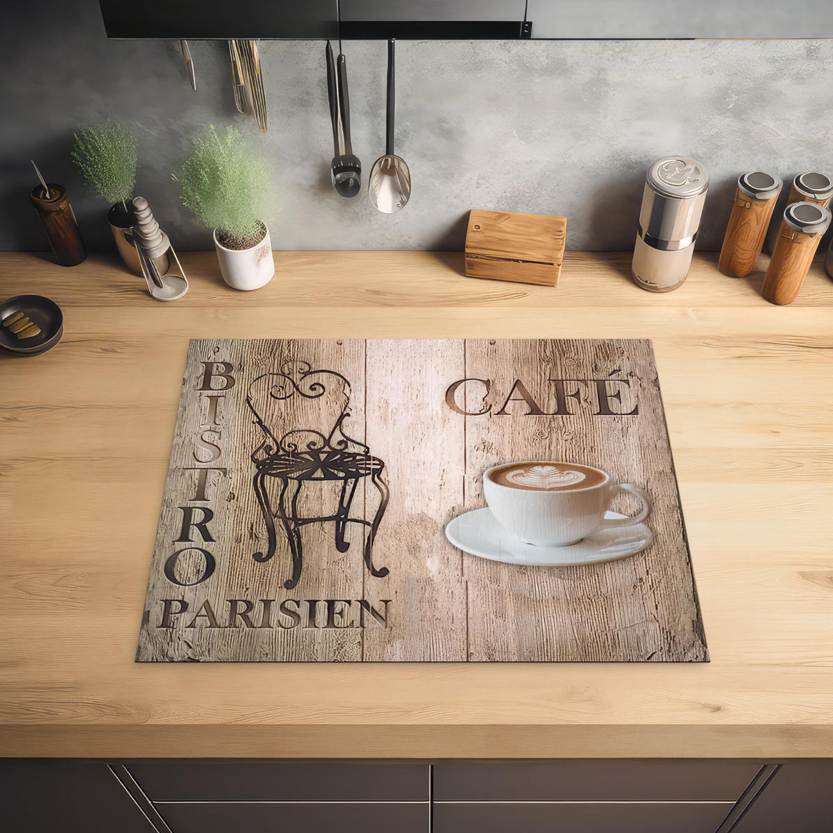 HERDABDECKPLATTE Bistro Parisien - Café - Kaffee - Jahrgang 65x52 cm - Cappuccino, Kunststoff (65/0.2/52cm) - MuchoWow