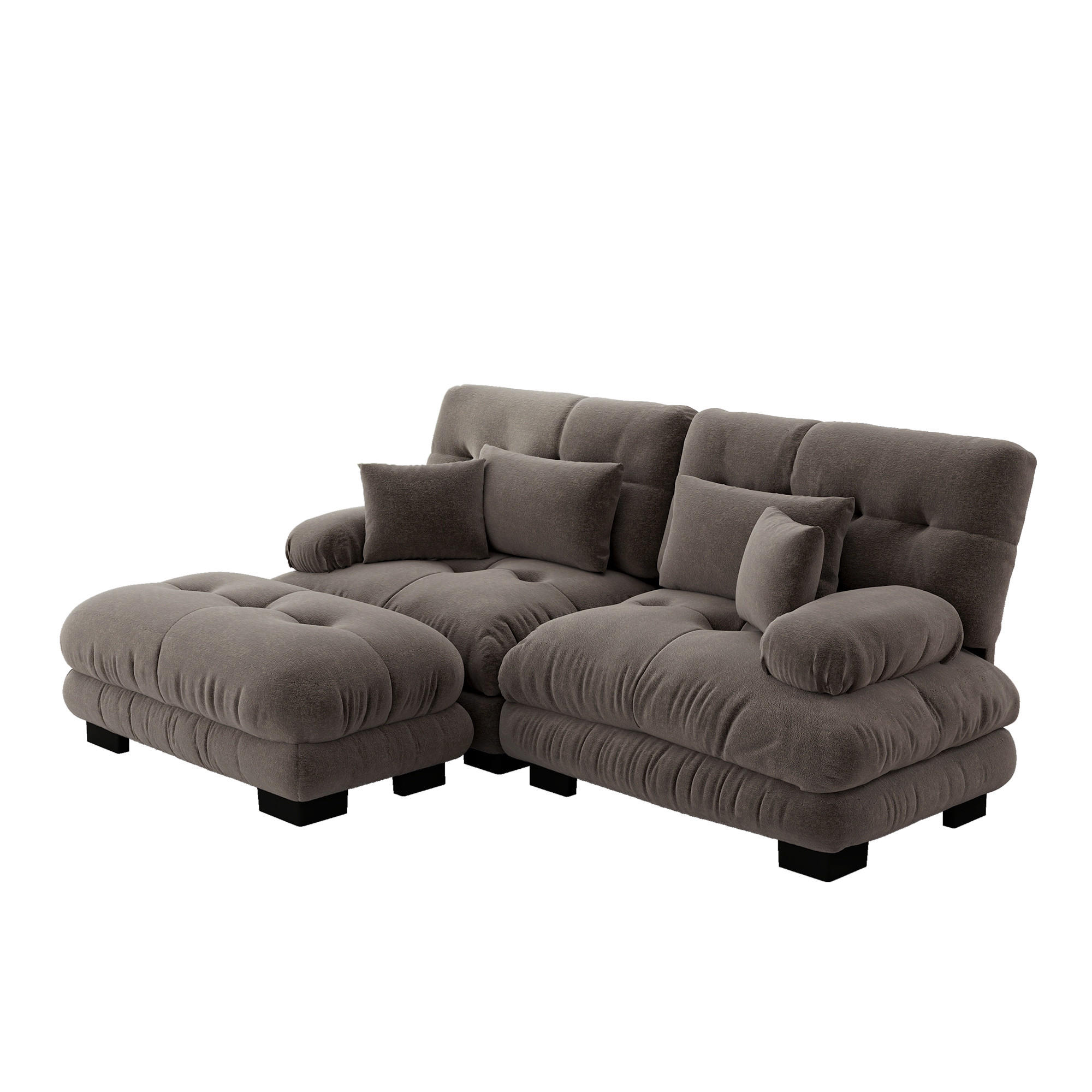 ECKSOFA aus Chenille 145x220x81 cm mit Ottoman, braun - Braun, Textil (145/220cm) - Luhomfu