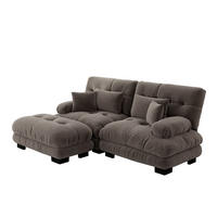 ECKSOFA aus Chenille 145x220x81 cm mit Ottoman, braun - Braun, Textil (145/220cm) - Luhomfu