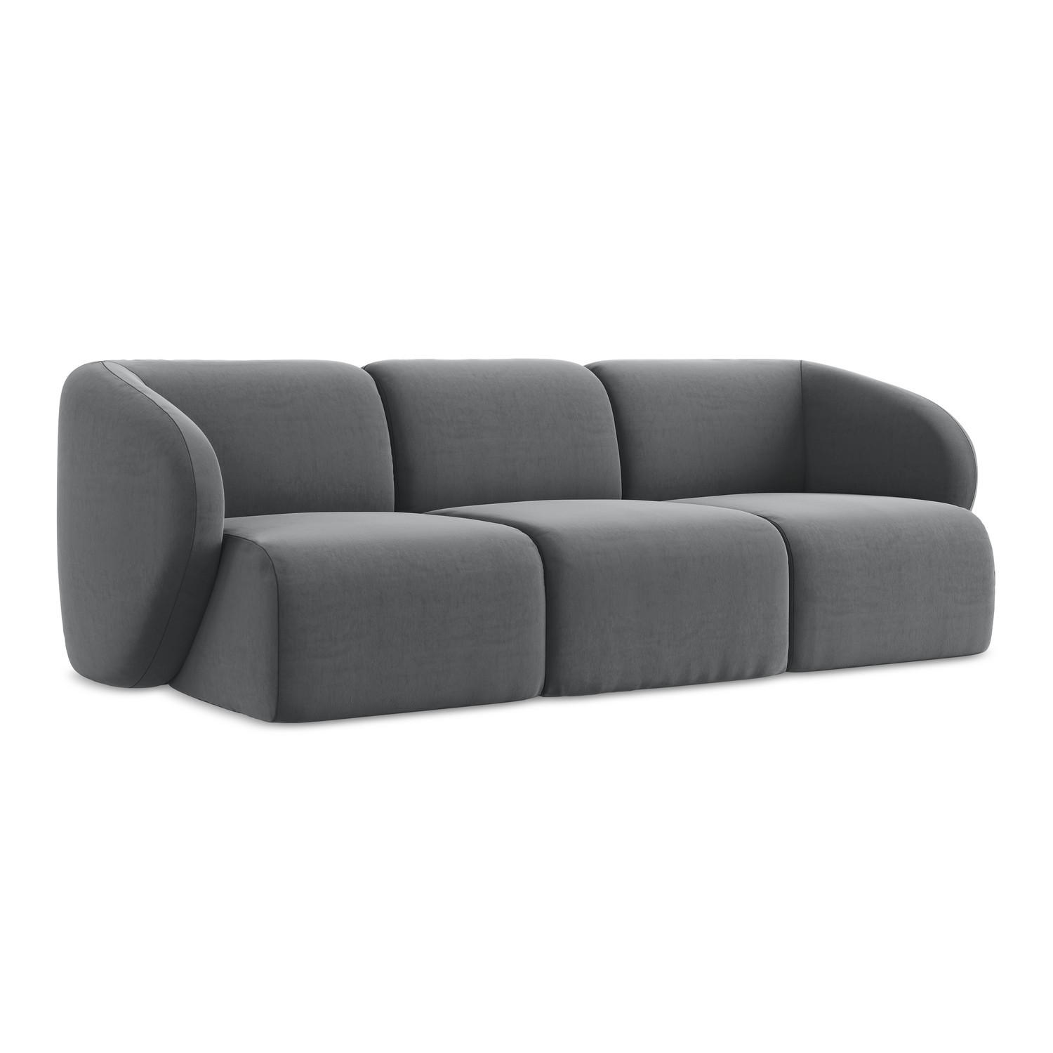 3-SITZER SOFA Samt Stoff Grau - Edelstahlfarben/Schwarz, Holzwerkstoff/Kunststoff (244/75/94cm) - LaMiaSofa