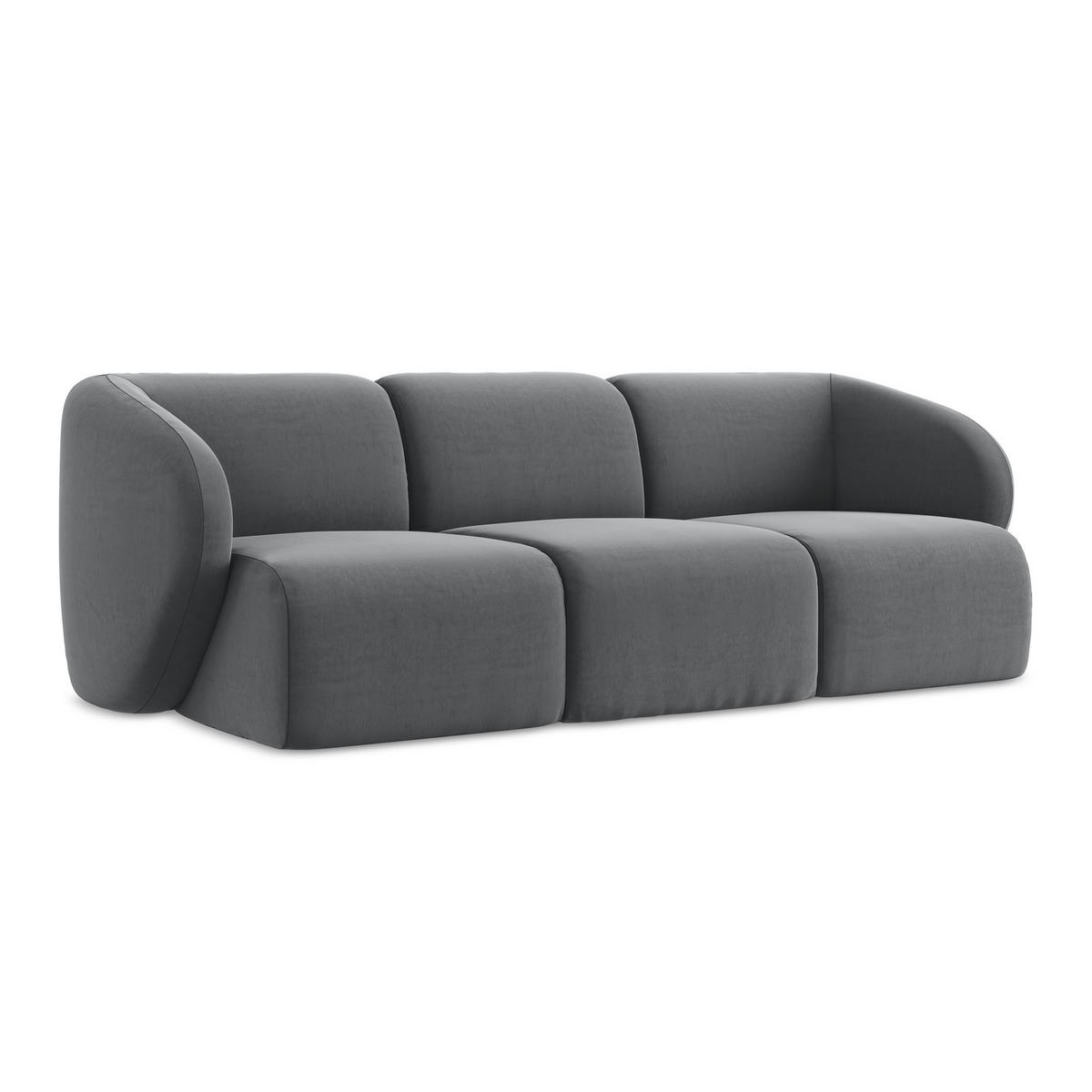 3-SITZER SOFA Samt Stoff Grau - Edelstahlfarben/Schwarz, Holzwerkstoff/Kunststoff (244/75/94cm) - LaMiaSofa