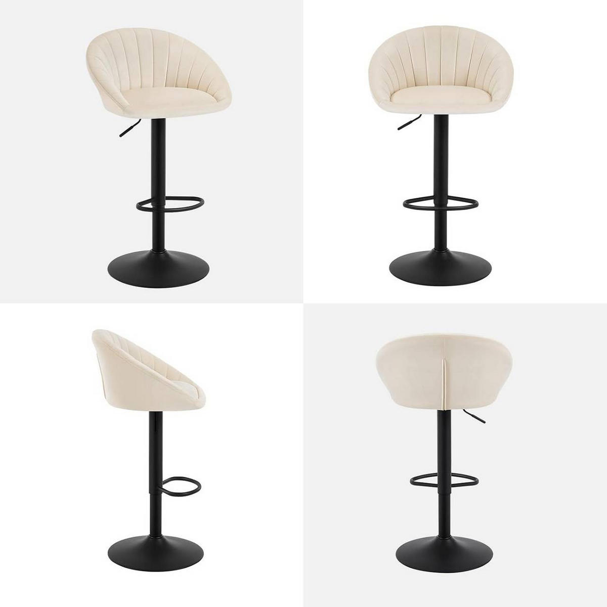 BARHOCKER mit Rückenlehne, Samt, Beige - Beige/Schwarz, Textil/Metall (53/83/45cm) - Woltu