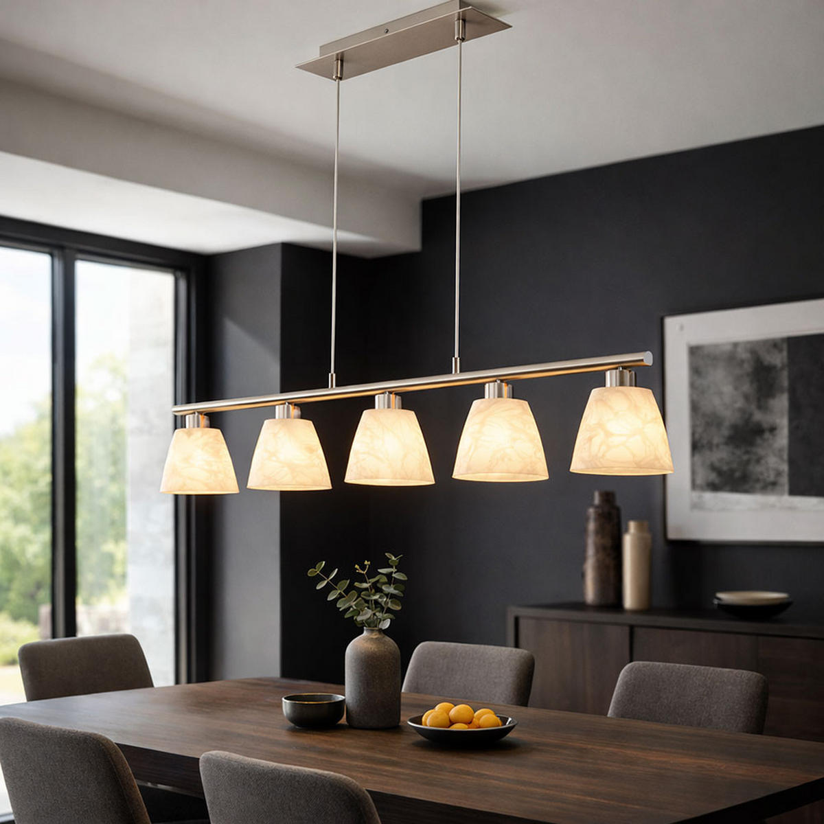 HÄNGELEUCHTE Metall Glas Alabaster Silber - Silberfarben, Glas (93/13/120cm)