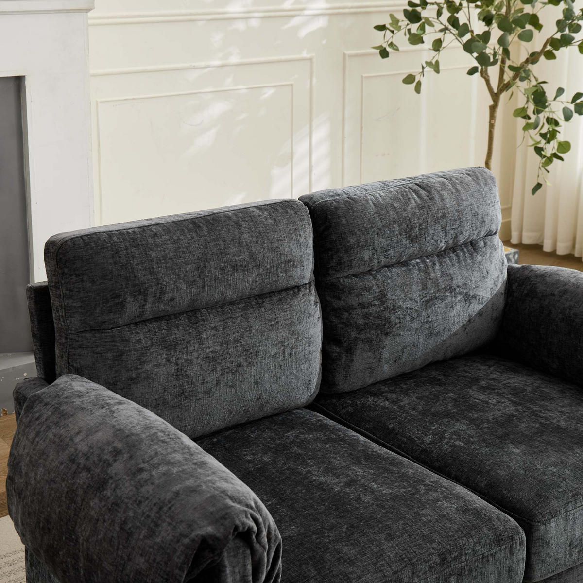 2-SITZER-SOFA aus schwarzem Chenille, kompakt und platzsparend - Schwarz, Textil (70/85/124cm) - Urban Meuble
