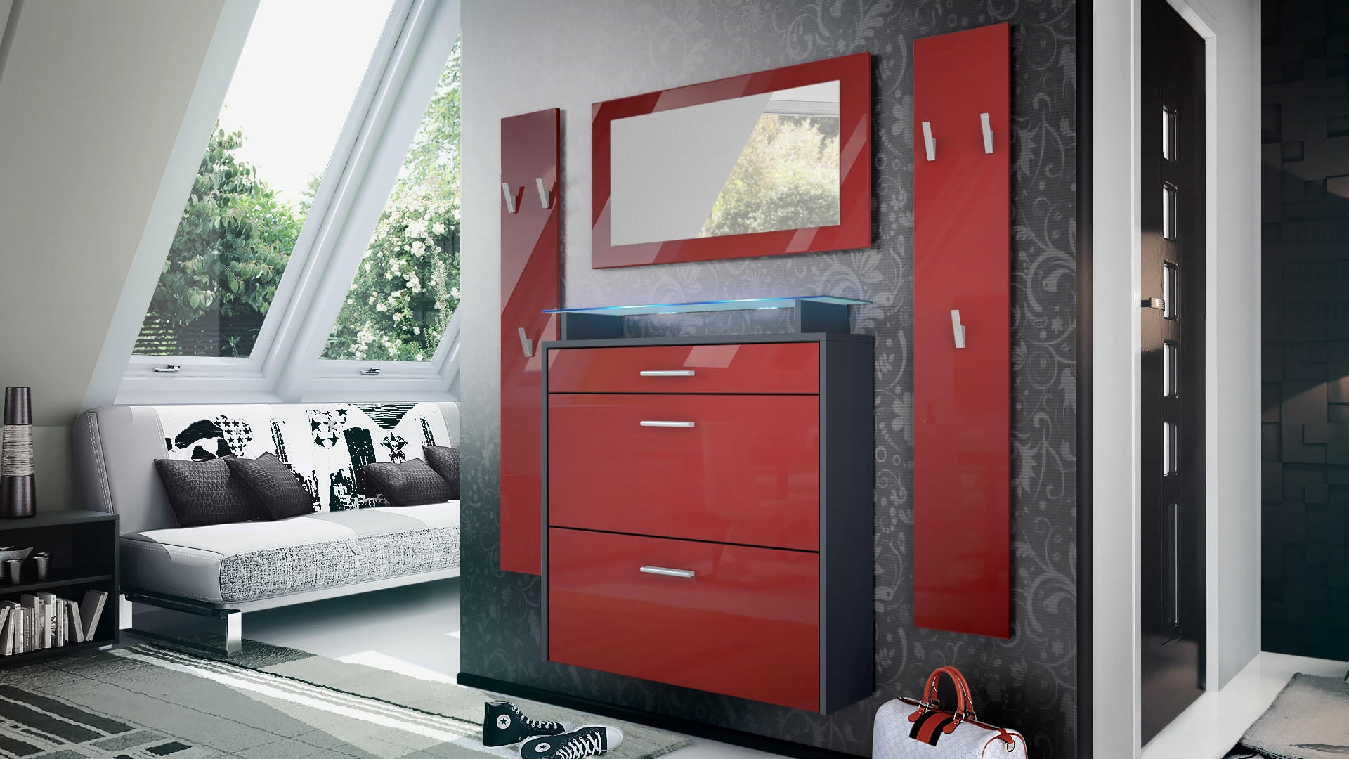 GARDEROBE Malea Fronten in Bordeaux Hochglanz - Bordeaux, Holzwerkstoff (180/180/23cm) - Vladon