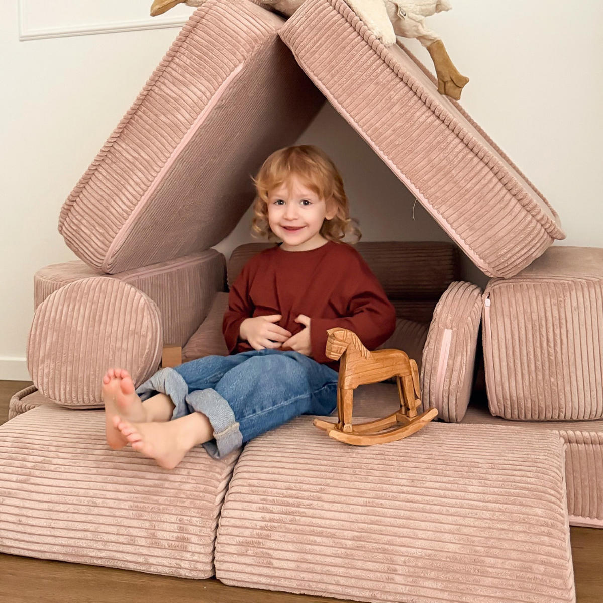 KINDERSOFA AESTHETIC 120 cm Cord Rosa 12 Stk - Rosa, Textil (60/12.5/120cm) - MeowBaby