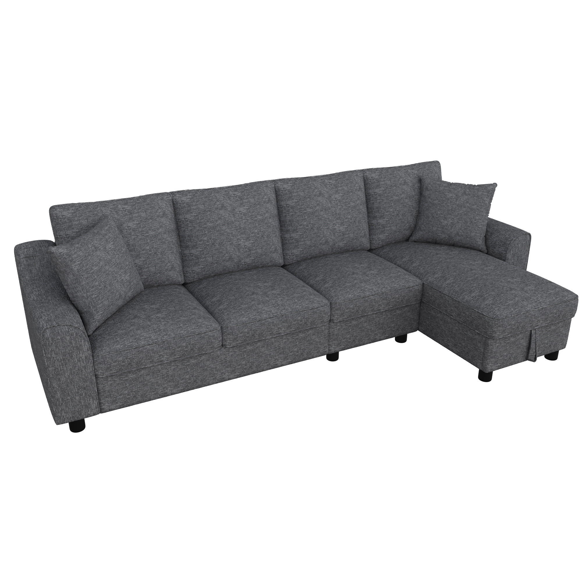 ECKSOFA 280/136/82 cm Grau mit aufklappbarem Stauraum und klappbare Rückenlehne mit Getränkehaltern - Grau, Textil (136/82/280cm) - Oxeza