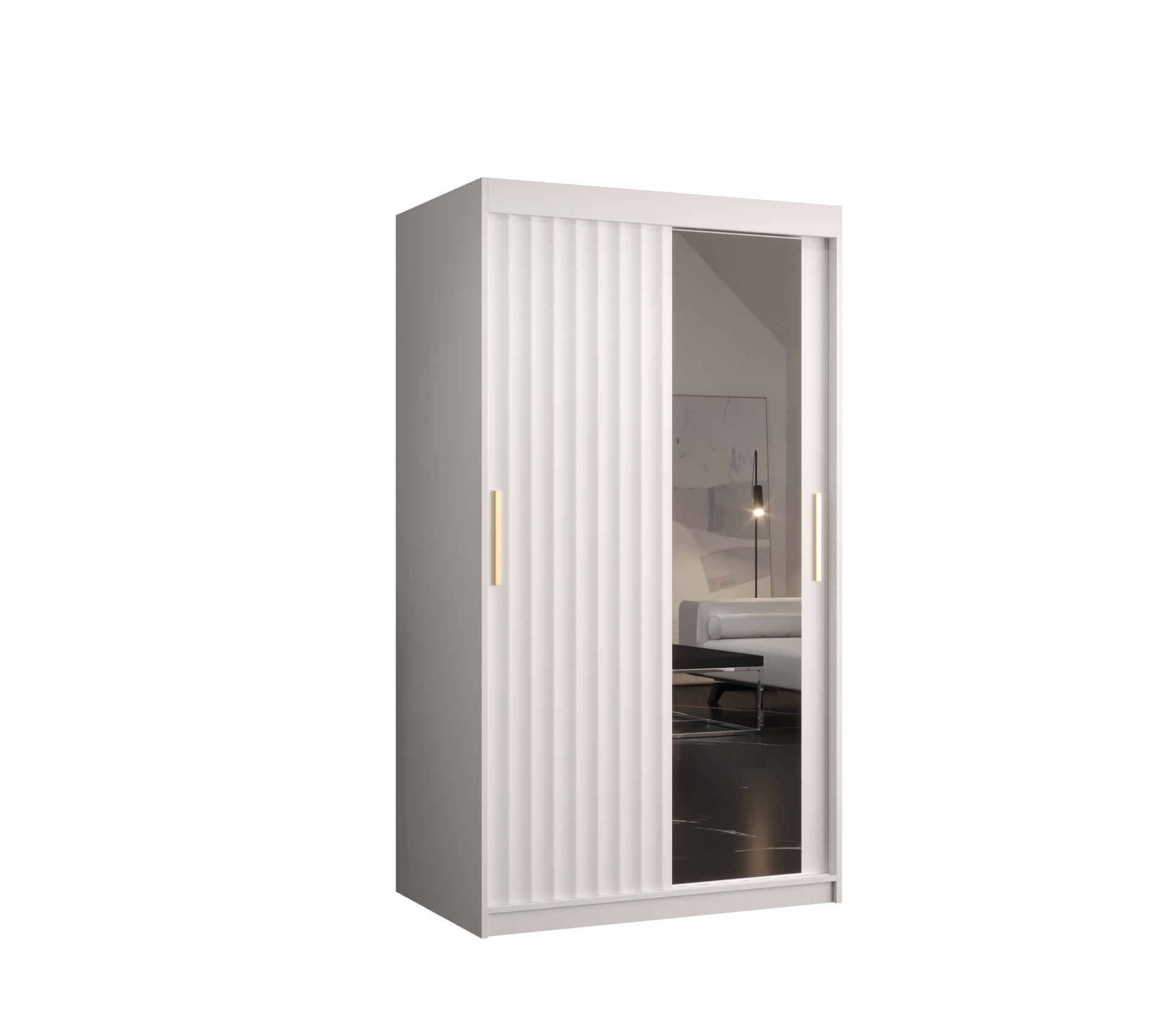 SCHWEBETÜRENSCHRANK 200/100/62 2-türig - Goldfarben/Weiß, Holz/Kunststoff (100/200/62cm) - Abiks Möbel