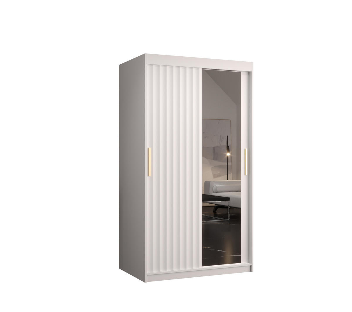 SCHWEBETÜRENSCHRANK 200/100/62 2-türig - Goldfarben/Weiß, Holz/Kunststoff (100/200/62cm) - Abiks Möbel
