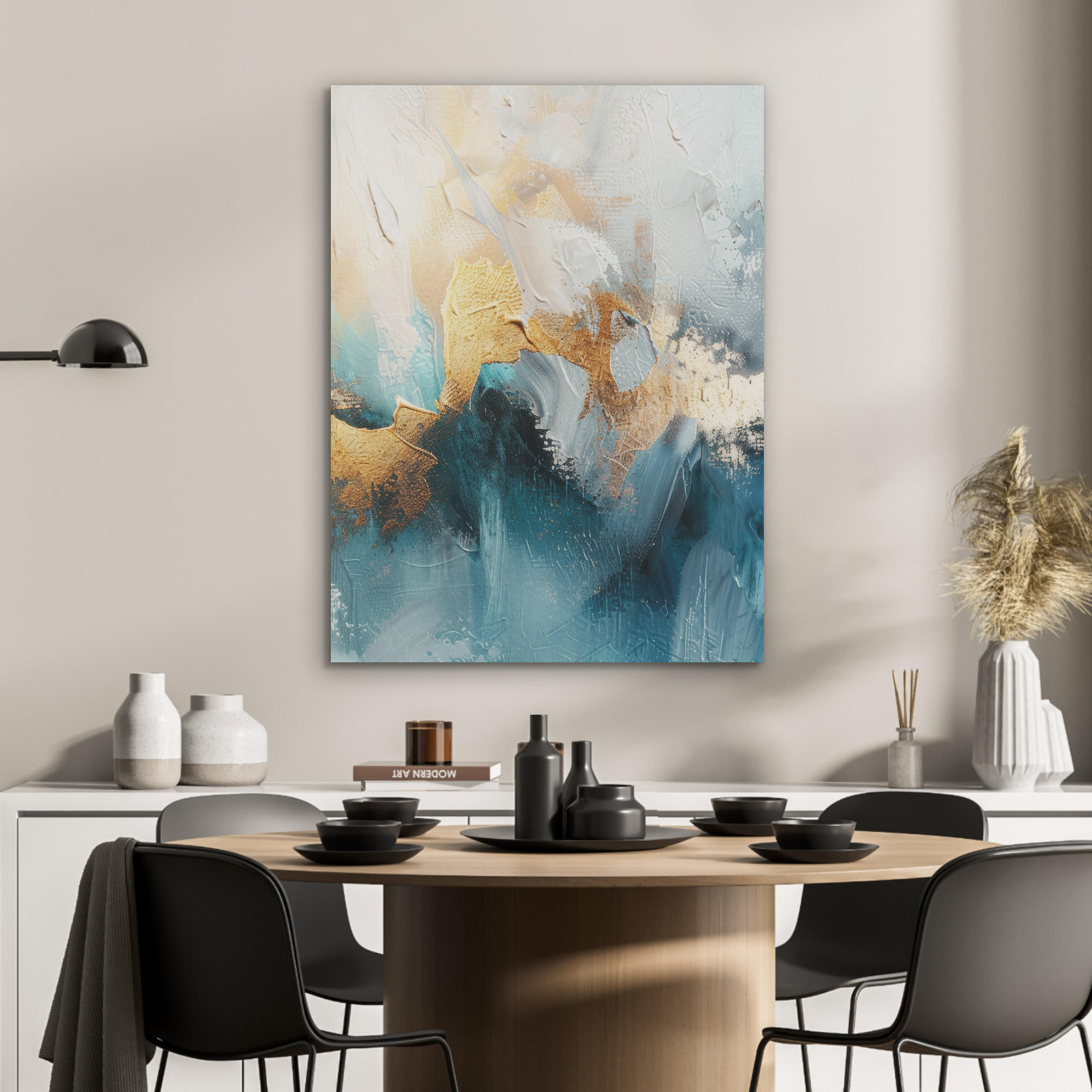 AKUSTIKPANEEL Abstrakt - Kunst - Gold - Blau 60x80 cm - Petrol, Textil (60/0.9/80cm) - MuchoWow