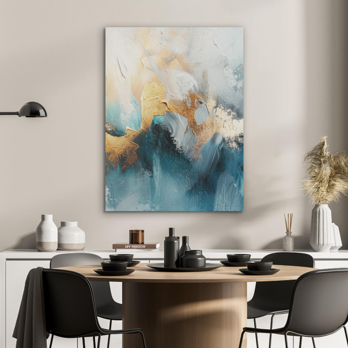 AKUSTIKPANEEL Abstrakt - Kunst - Gold - Blau 60x80 cm - Petrol, Textil (60/0.9/80cm) - MuchoWow