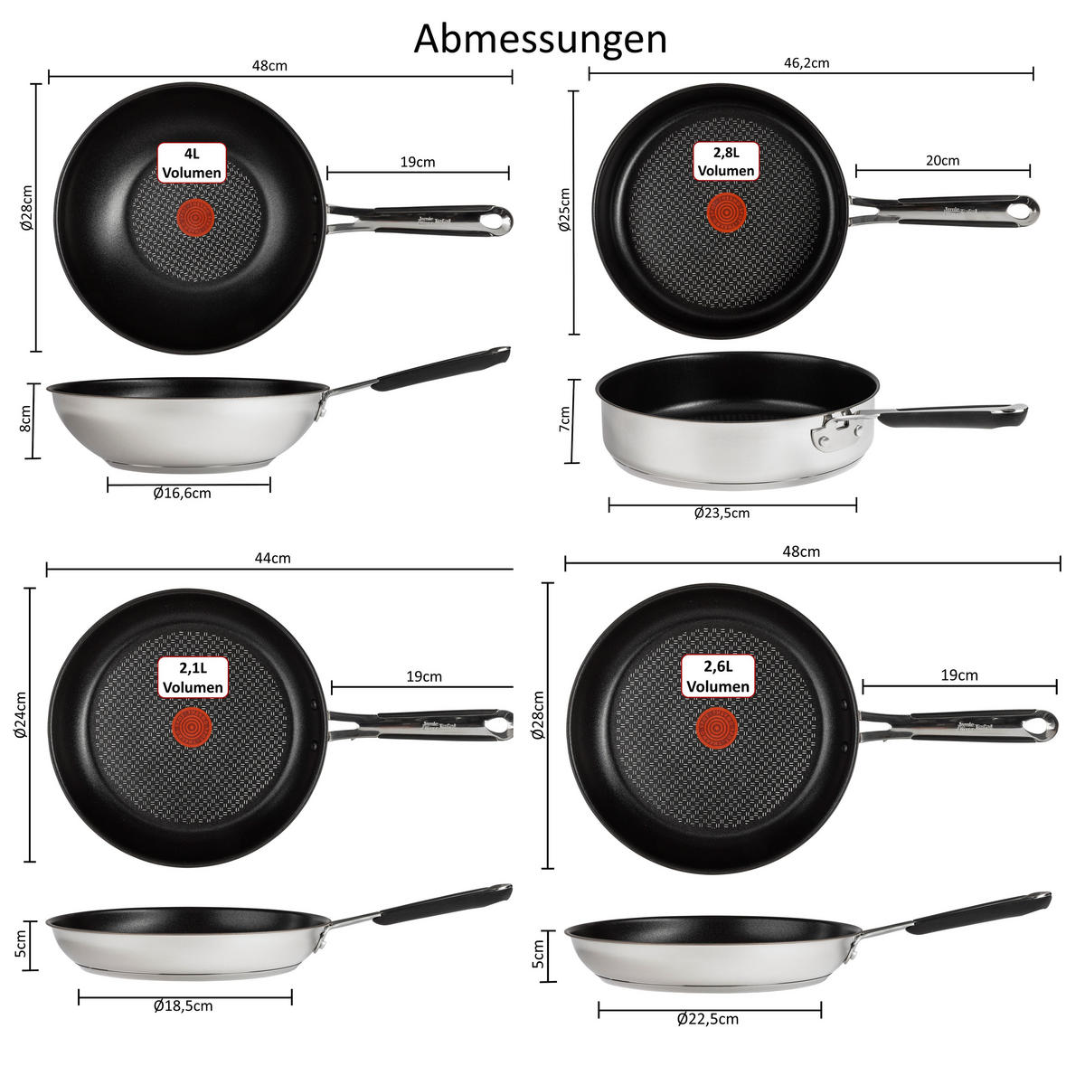 PFANNENSET Edelstahl Jamie Oliver J90937 – 7-teiliges Pfannenset mit Bratpfanne, Wokpfanne & Schmorpfanne - Silberfarben, Metall - Tefal