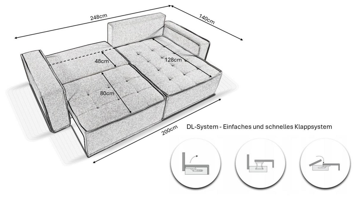 ECKSOFA Bohoo Mit Schlaffunktion Graphit Links - Graphitfarben, Holz (140/248cm) - Kaiser Möbel