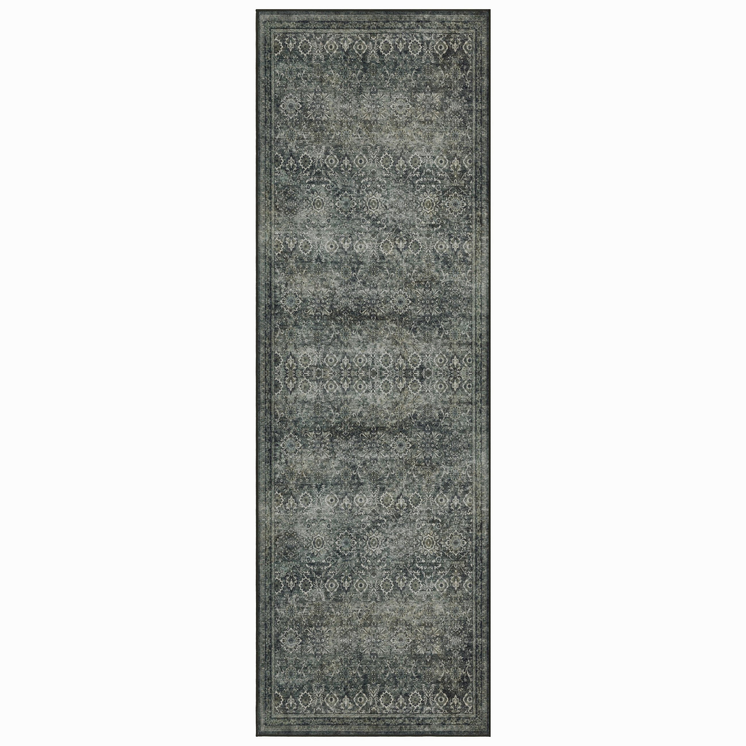 LÄUFER waschbar, mit floralen Ornamenten, VERNANTE in Grün-Grau, 80 x 150 cm - Grün, Textil (80/150cm) - KADIMA DESIGN