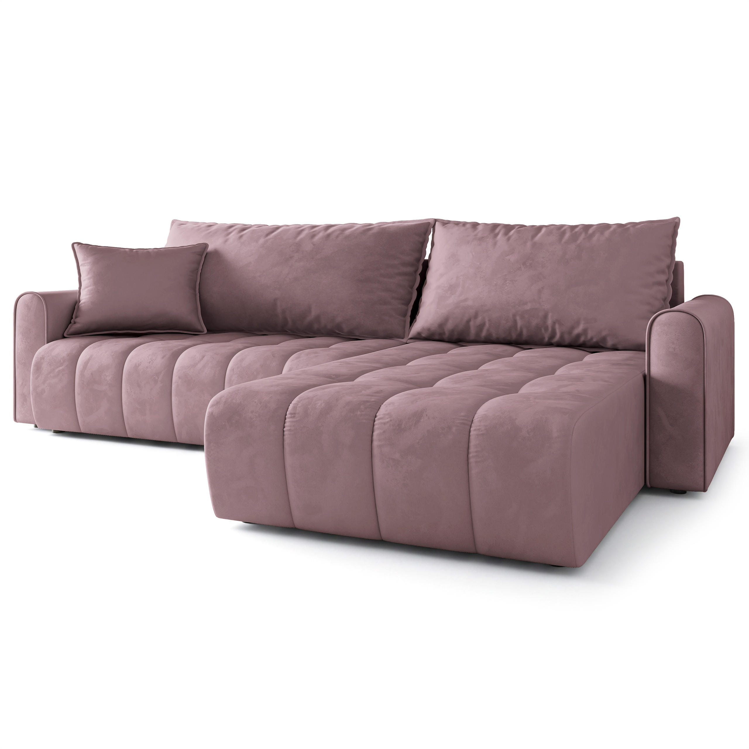 ECKSOFA FRIGA Lila Velours-Stoff mit Schlaffunktion - Lila, Holz (283/185cm) - MASSENO