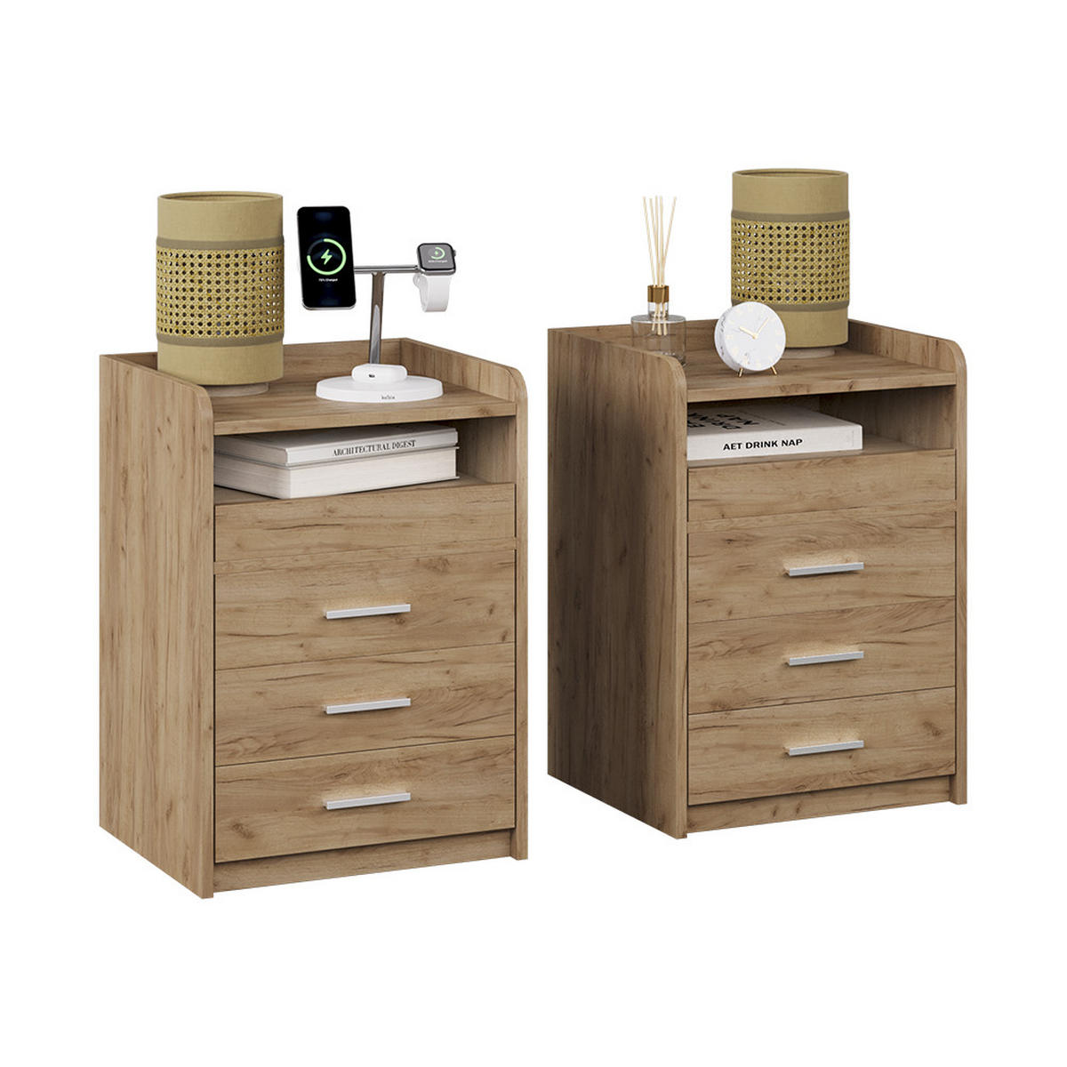 NACHTTISCH Edis Goldkraft Eiche 2er Set - Honigeiche, Holzwerkstoff (45/64/40cm) - Vicco