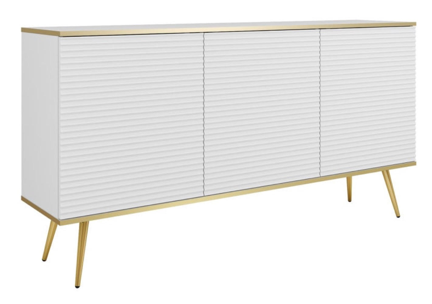 SIDEBOARD Weiß POLO Mit Goldfarbenen Beinen Gerillte Fronten 160 cm - Weiß, Holzwerkstoff (160/85/39cm) - Sepro Meble