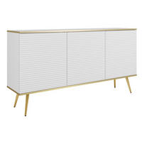 SIDEBOARD Weiß POLO Mit Goldfarbenen Beinen Gerillte Fronten 160 cm - Weiß, Holzwerkstoff (160/85/39cm) - Sepro Meble