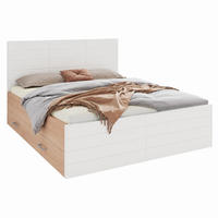 BETT mit 2 Schubladen 140x200 cm Massivholz/MDF White + Light Oak inkl. Matratze - Weiß, Holz (140/200cm) - Meubliv