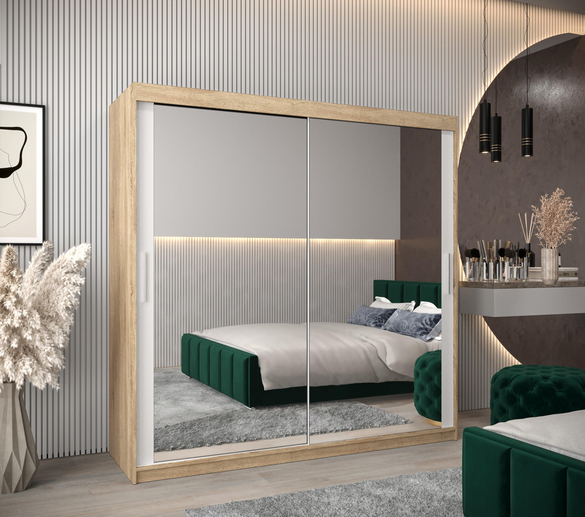 SCHWEBETÜRENSCHRANK 200/200/62 2-türig - Silberfarben/Weiß, Holz/Kunststoff (200/200/62cm) - Abiks Möbel