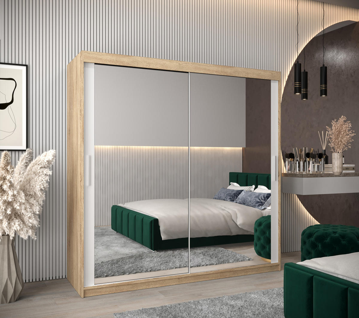 SCHWEBETÜRENSCHRANK 200/200/62 2-türig - Silberfarben/Weiß, Holz/Kunststoff (200/200/62cm) - Abiks Möbel