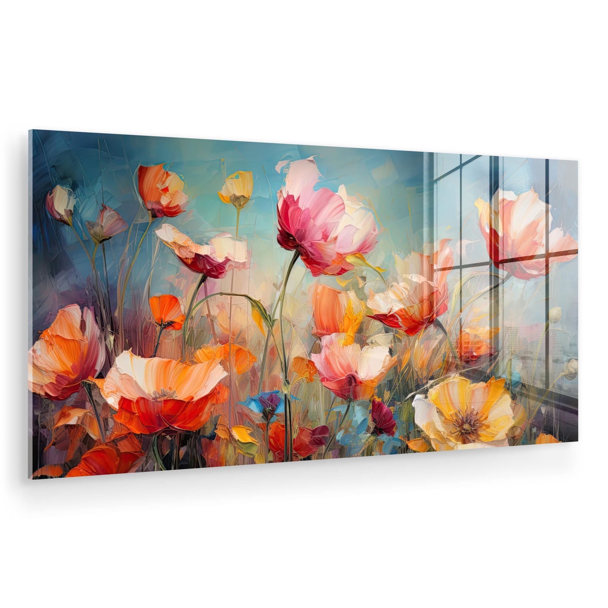 ACRYLGLASBILD Blumen - Aquarell - Kunst - Botanisch - Natur 120x60 cm - Orange, Glas (120/60cm) - MuchoWow