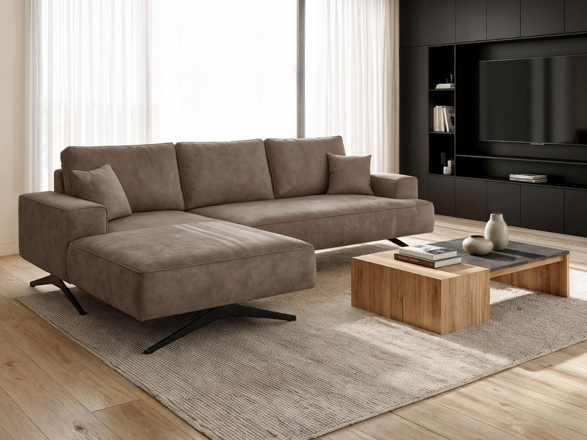 ECKSOFA Leto Braun Links - Schwarz/Braun, Holz/Textil (260/165cm) - Graingold