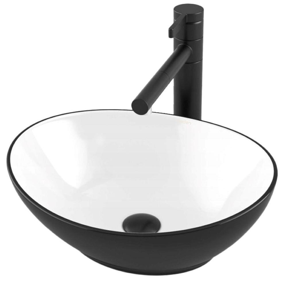 WASCHBECKEN, weiß und schwarz 42/34/15 cm - Schwarz/Weiß, Keramik (42/15/34cm) - Rebiko