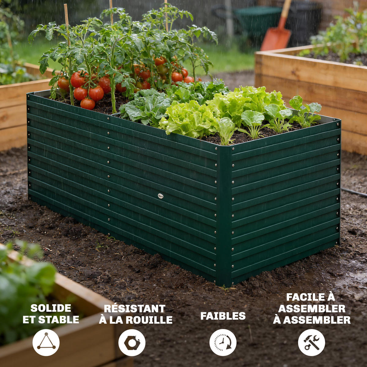 HOCHBEET DE-12309 e/tra tief 160/80/60 cm mit offenem Boden Grün - Grün, Metall (160/60/80cm) - ComfortXL