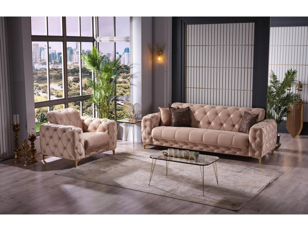 SITZGARNITUR Acelya, Beige Stellvariante 3+1 - Beige, Holzwerkstoff/Kunststoff (245/80/100cm)