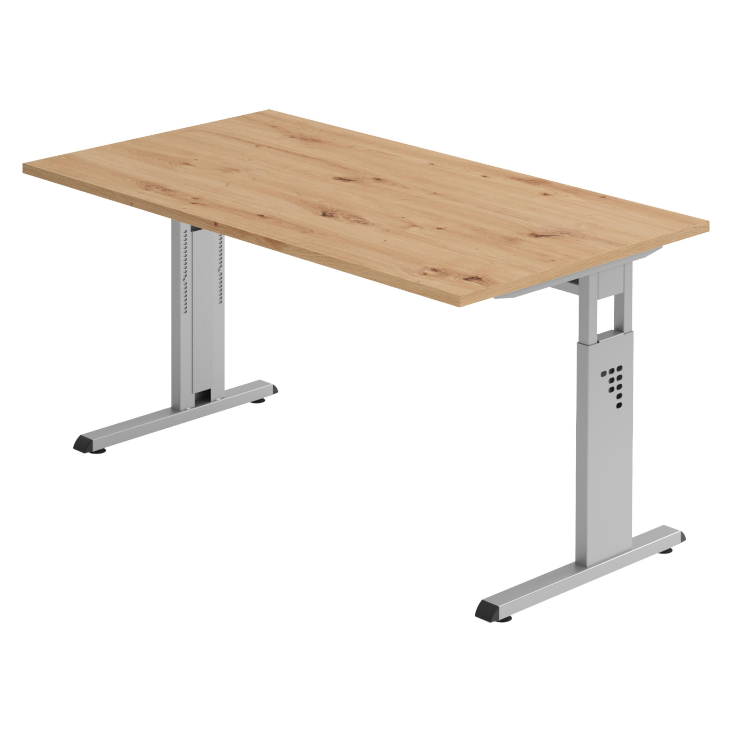 SCHREIBTISCH Serie-O 80/140/74 cm in Wildeiche/Silberfarben - Wildeiche/Silberfarben, Holzwerkstoff (80/140/74cm) - bümö