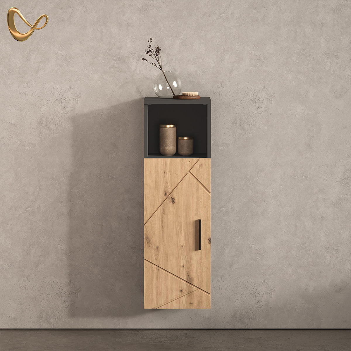 MIDI OMARICA Ronco, Antracit/Obrtniški hrast, 30 x 93 cm z 1 vrati - antracit/hrast artisan, leseni material (30/93/30cm) - Livinity®