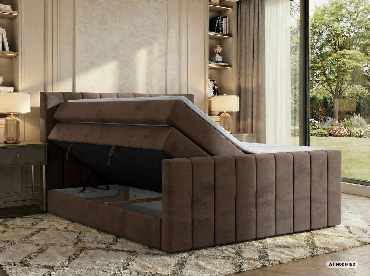 BOXSPRINGBETT ALVER KING DUO 180/200 - Braun Velvet - Topper T25 - H3 - Schwarz/Braun, Kunststoff/Textil (180/200cm) - MKS