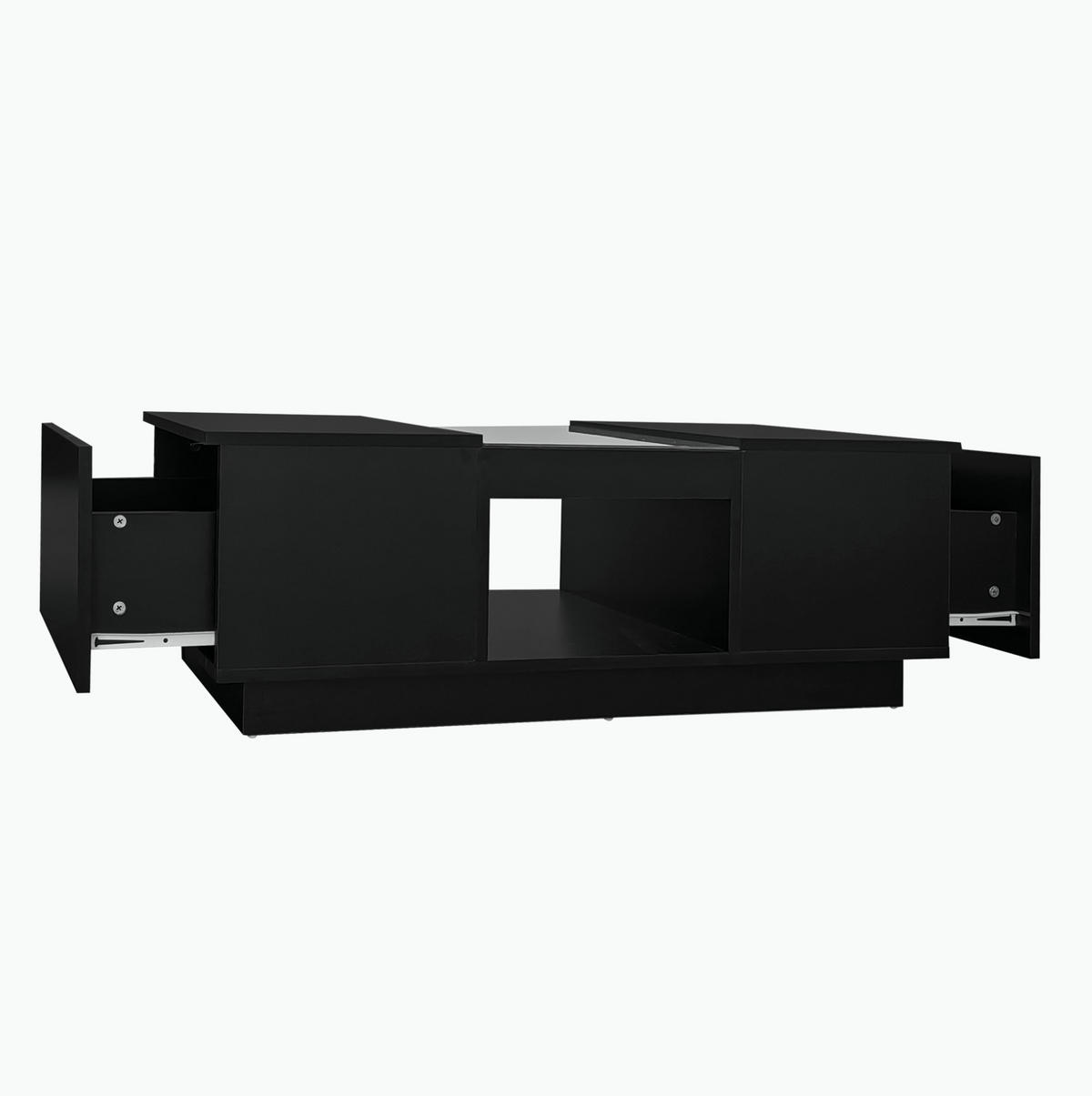 COUCHTISCH mit LED-Beleuchtung 100 x 50 cm Schwarz mit 2 Schubladen - Schwarz, Holzwerkstoff (100/50/35.5cm) - Meubliv