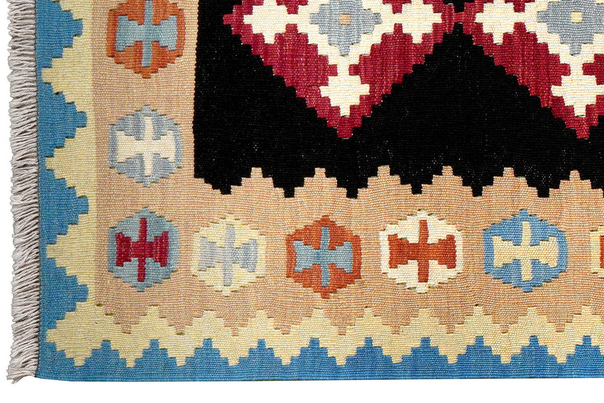 LÄUFER Gashgai Kelim Schwarz 300/92 cm Neuwolle - Schwarz, Textil (92/300cm) - Looma