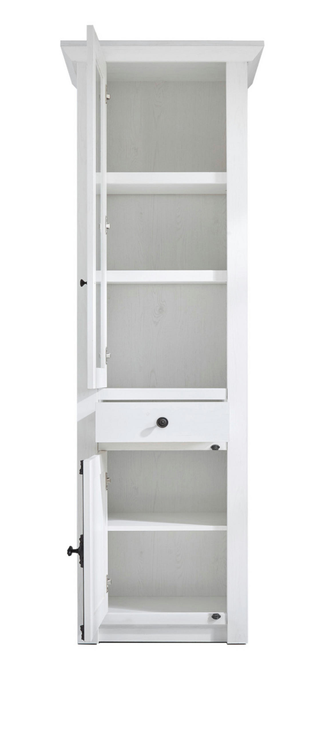 VITRINE Pinie weiß 63 cm, Vitrinenschrank im Landhaus-Stil - Schwarz/Weiß, Glas/Holzwerkstoff (63/207/45cm) - Furn.Design