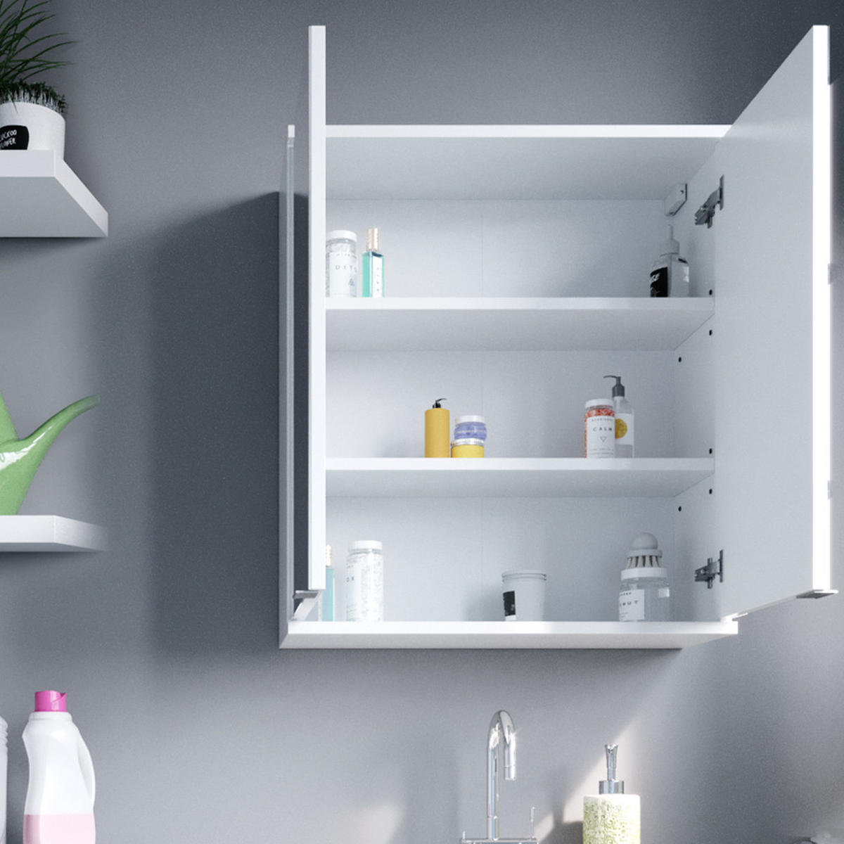 BADSPIEGELSCHRANK Roy Weiß 60 x 68 cm - Weiß, Holzwerkstoff (60/68/20cm) - Vicco