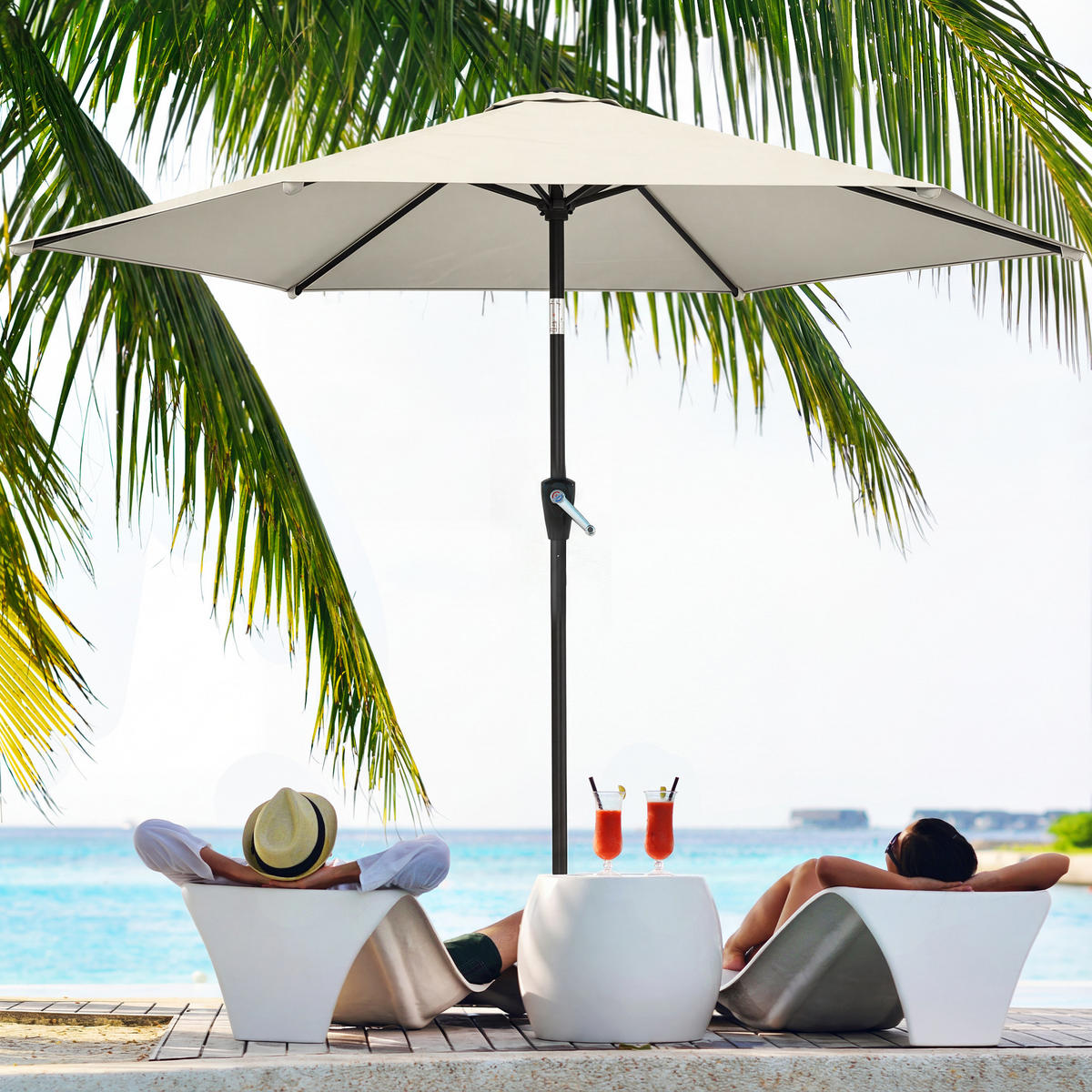 SONNENSCHIRM knickbar Cremeweiß 270/219 cm - Creme, Textil (270/270cm) - Outsunny